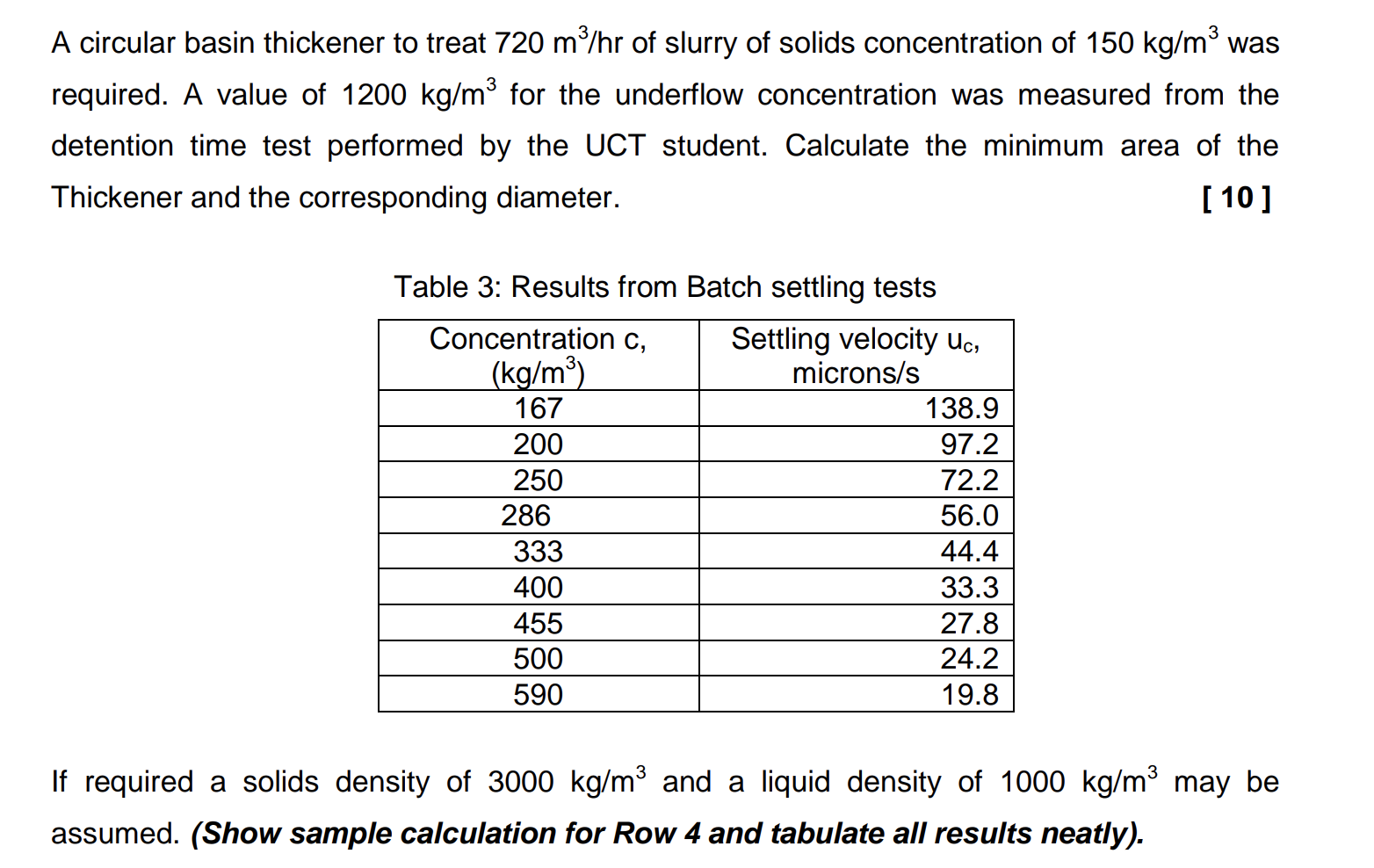 Solved A circular basin thickener to treat 720 m3/hr of