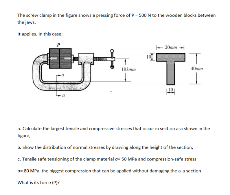 Solved The screw clamp in the figure shows a pressing force | Chegg.com