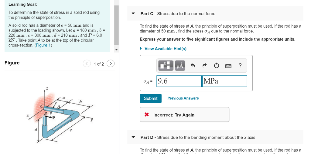 Solved Learning Goal: To determine the state of stress in a | Chegg.com