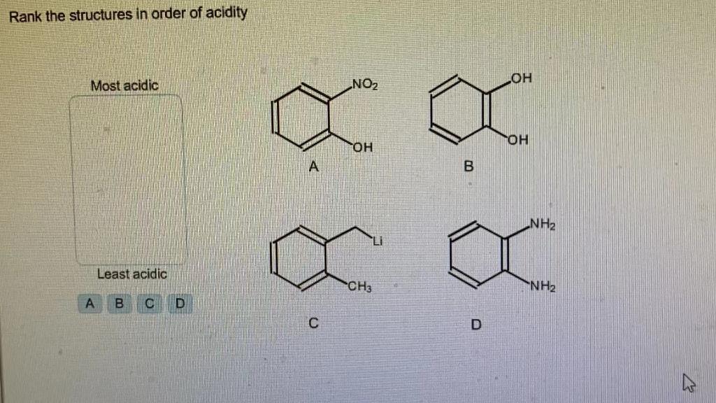 Solved Rank The Structures In Order Of Acidity OH Most Chegg Com