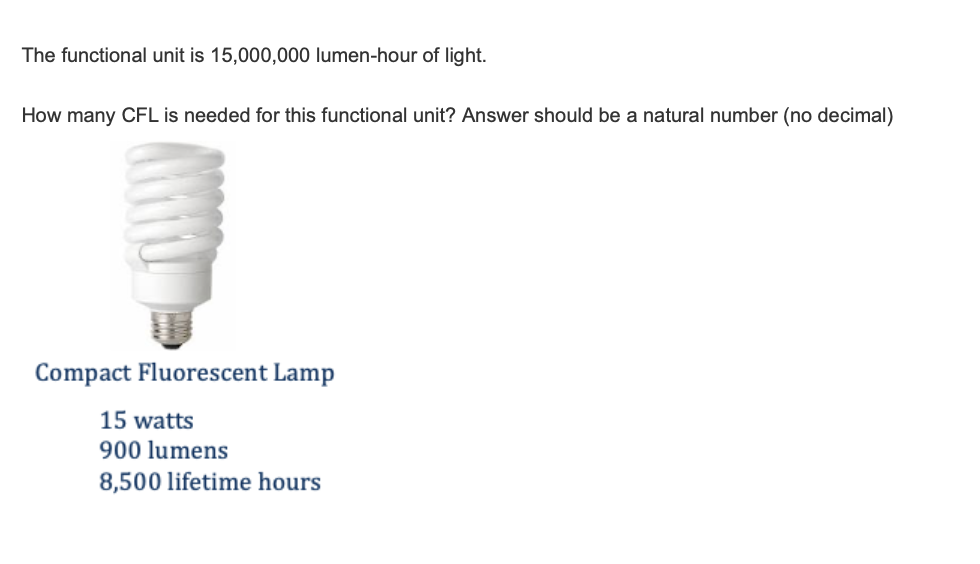 Solved The functional unit is 15,000,000 lumenhour of