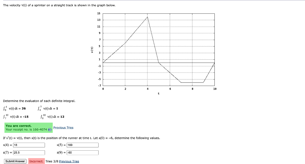 Solved The velocity v(t) of a sprinter on a straight track | Chegg.com