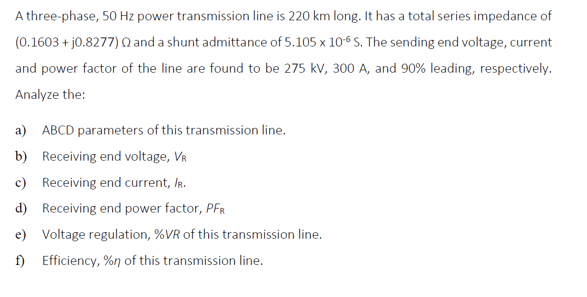 Solved A three-phase, 50 Hz power transmission line is 220 | Chegg.com