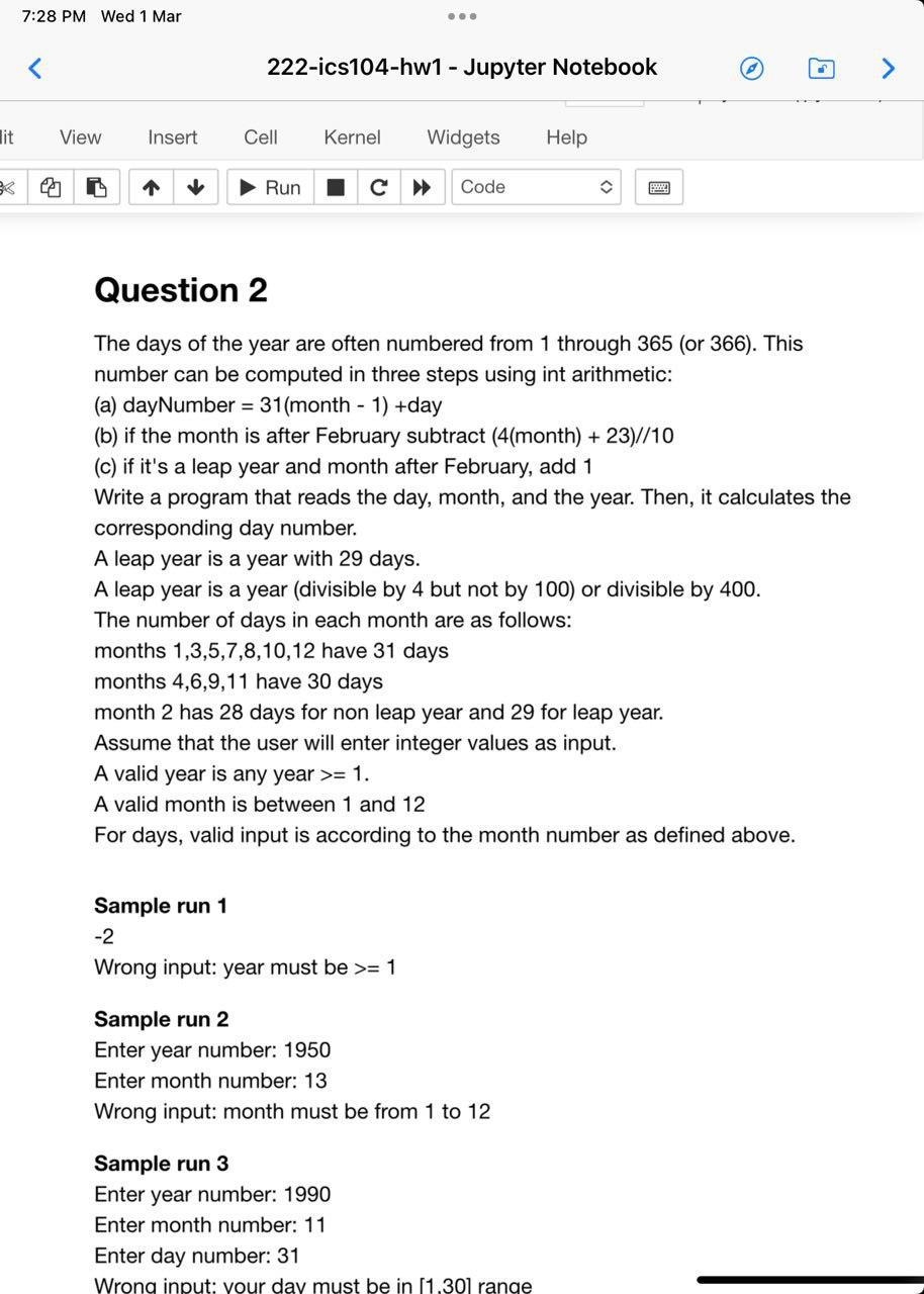 Solved The days of the year are often numbered from 1 | Chegg.com