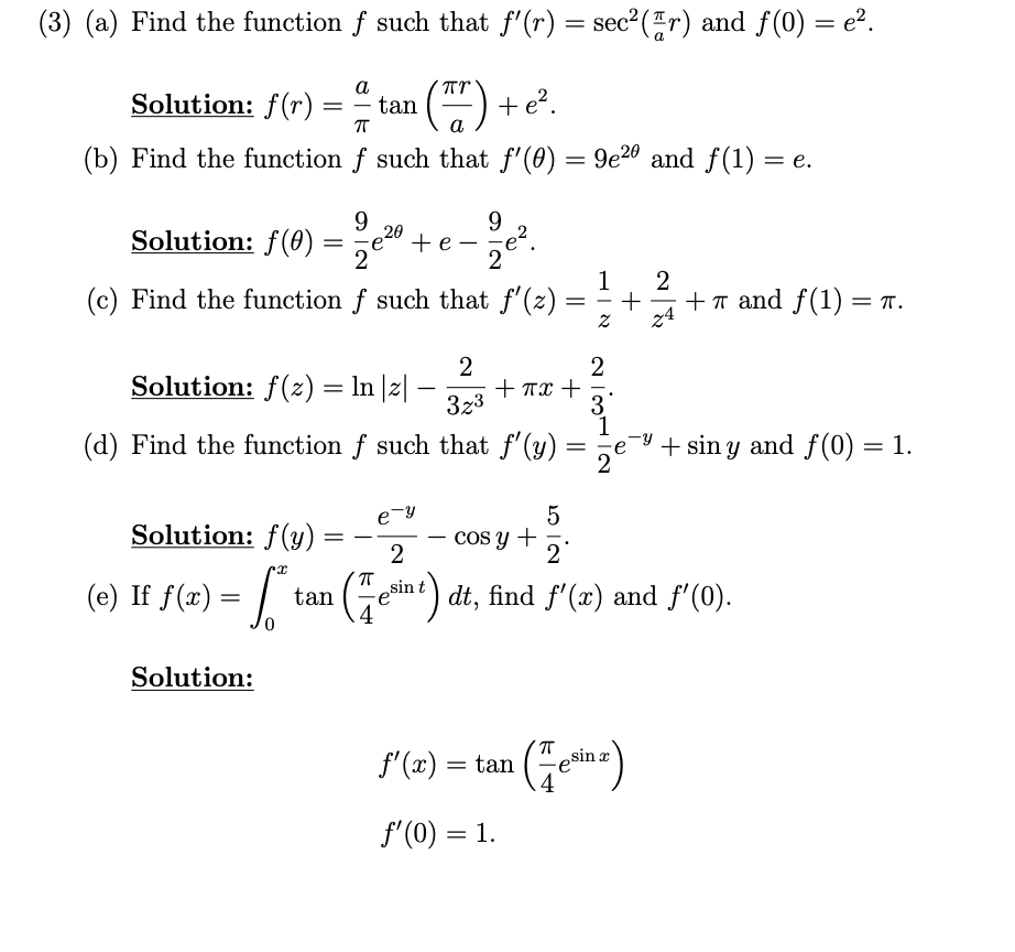 Solved (3) (a) Find the function f such that f'(r) = | Chegg.com