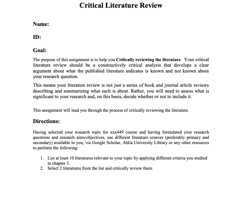 Where to start a critical literature review - critical reading