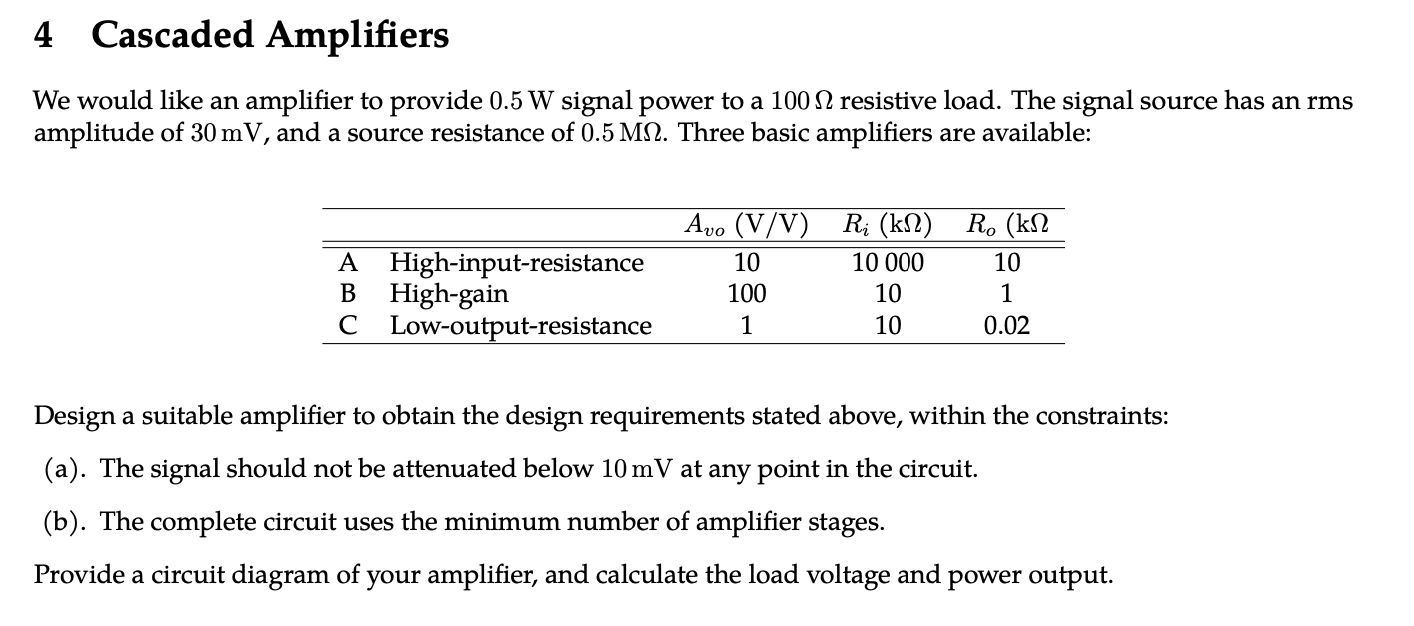 Solved 4 Cascaded Amplifiers We would like an amplifier to | Chegg.com