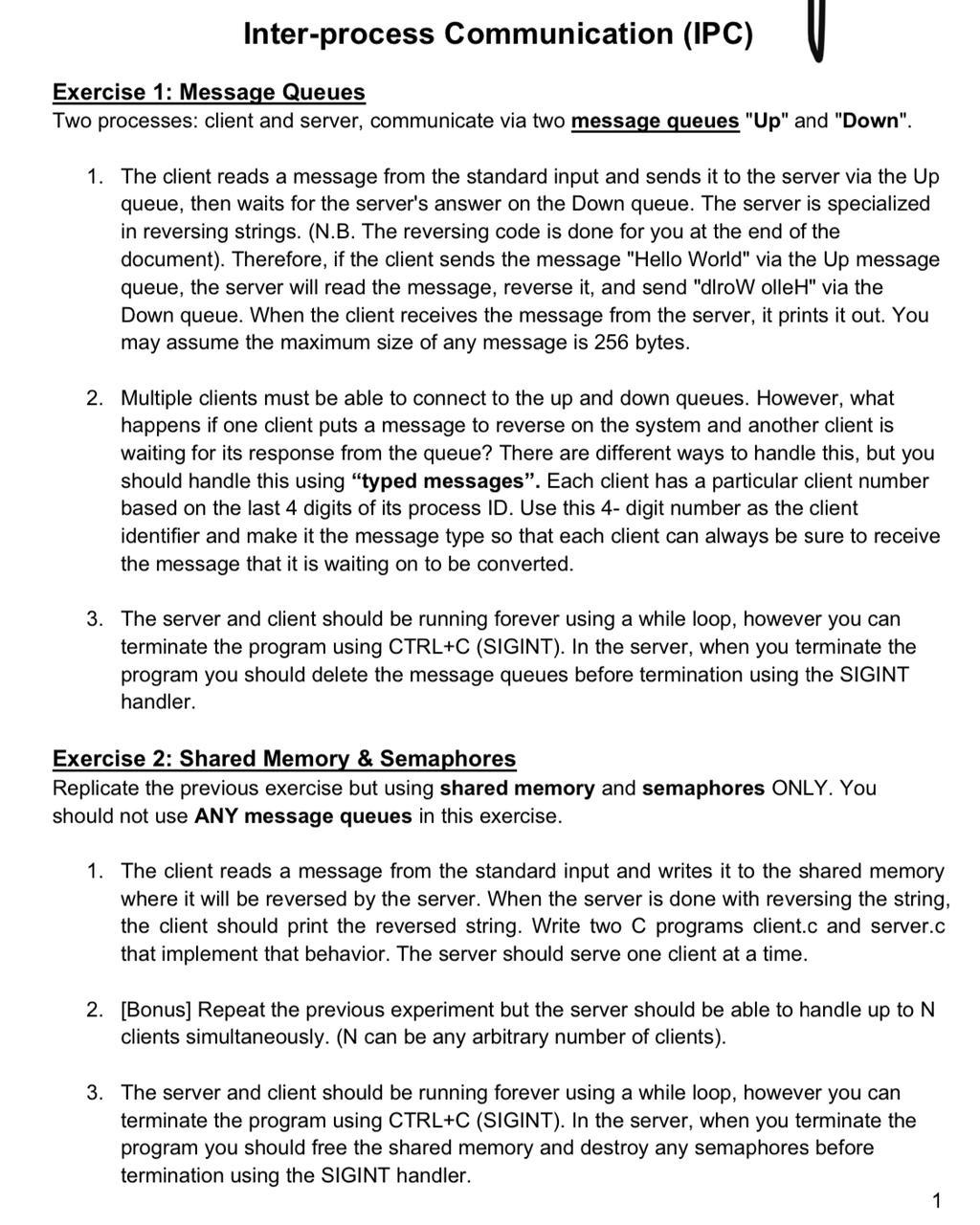 Solved Inter-process Communication (IPC) Exercise 1: Message | Chegg.com