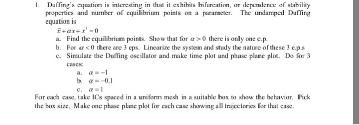 Solved 1. Duffing's equation is interesting in that it | Chegg.com