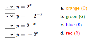 y = 22 - 2-2 y = 2-2 a. orange (0) b. green (G) c. blue (B) d. red (R) < - < y y 2.-