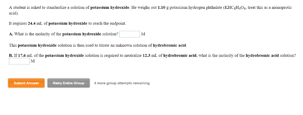 Solved A Student Is Asked To Standardize A Solution Of | Chegg.com