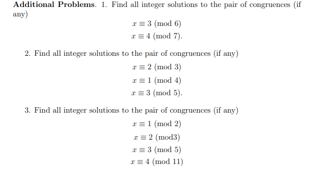 Solved Additional Problems. 1. Find all integer solutions to | Chegg.com