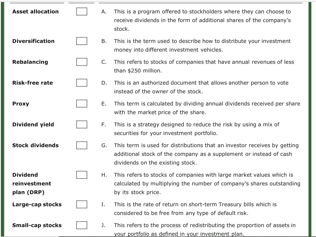 Solved Asset allocation D A. This is a program offered to | Chegg.com