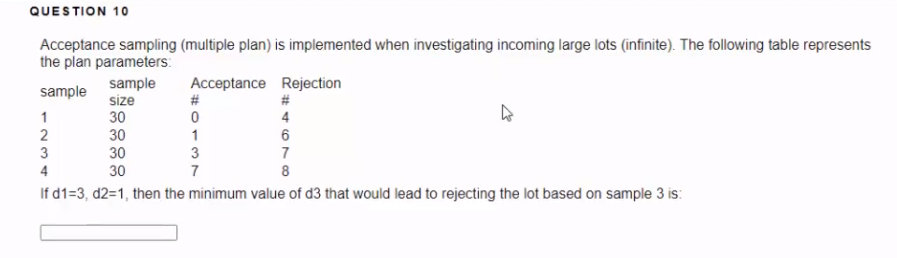 Solved QUESTION 10 Acceptance Sampling (multiple Plan) Is | Chegg.com