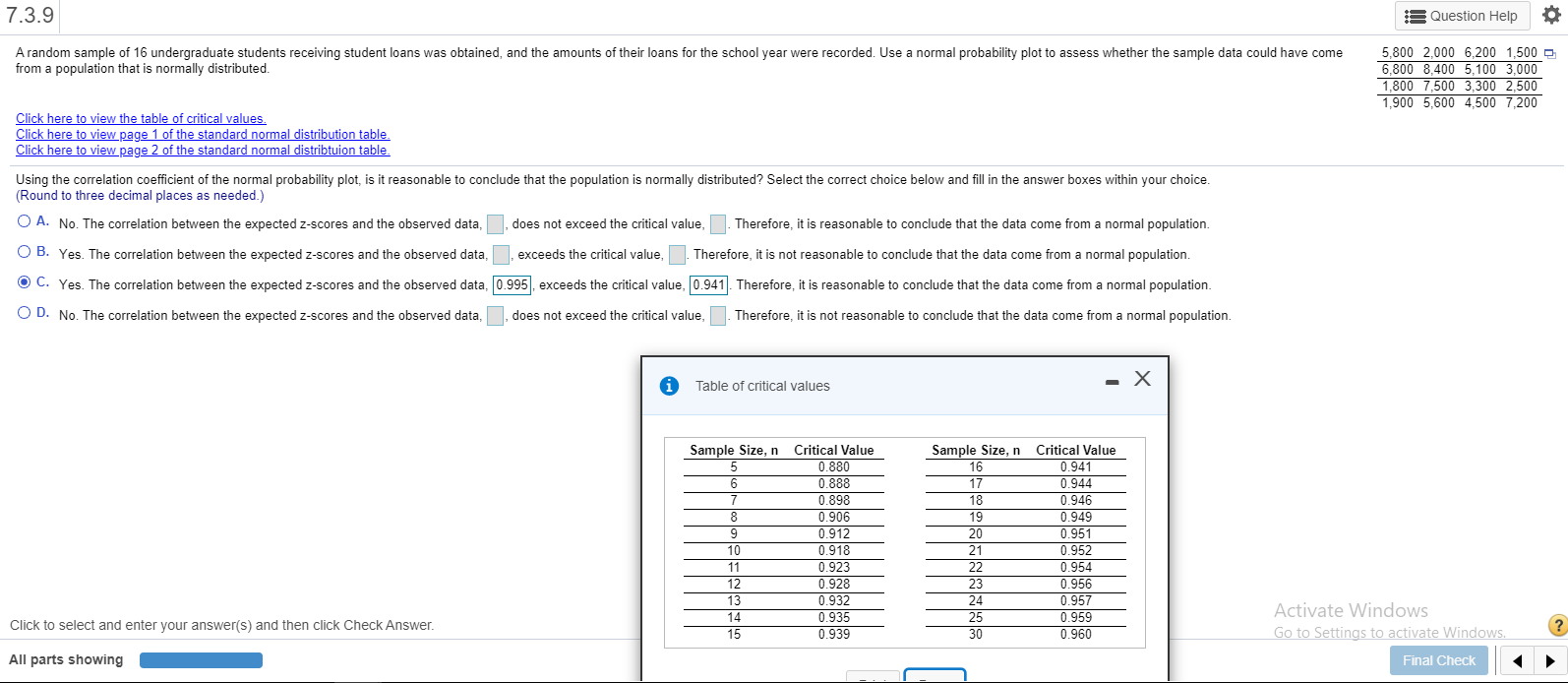 Solved 7.3.9 Question Help A random sample of 16 | Chegg.com