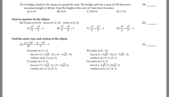Solved 19) A bridge is built in the shape of a parabolic | Chegg.com