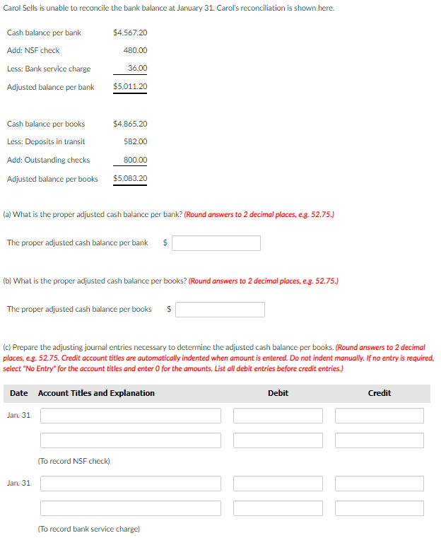 adjusted cash balance per books formula