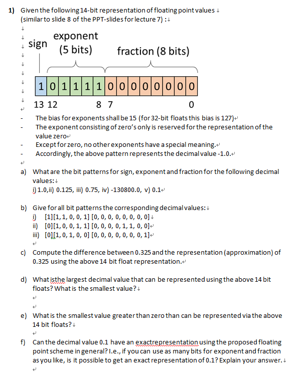 Solved 1) Given the following 14-bit representation of | Chegg.com