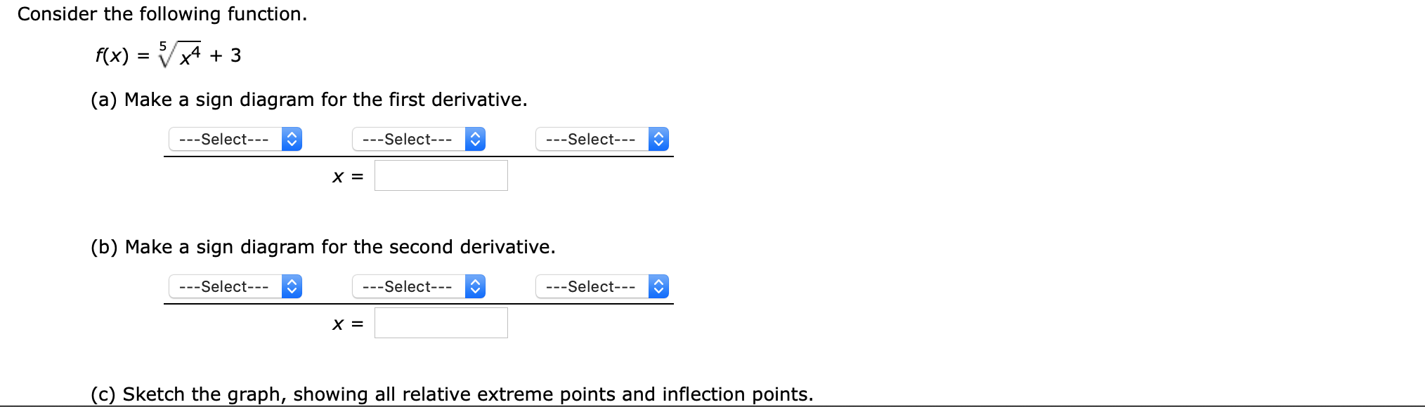 Solved Consider the following function. f(x) = 5 x4 + 3 (a) | Chegg.com