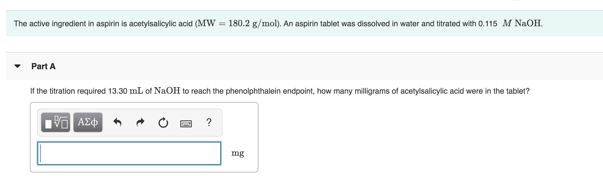 Solved The active ingredient in aspirin is acetylsalicylic