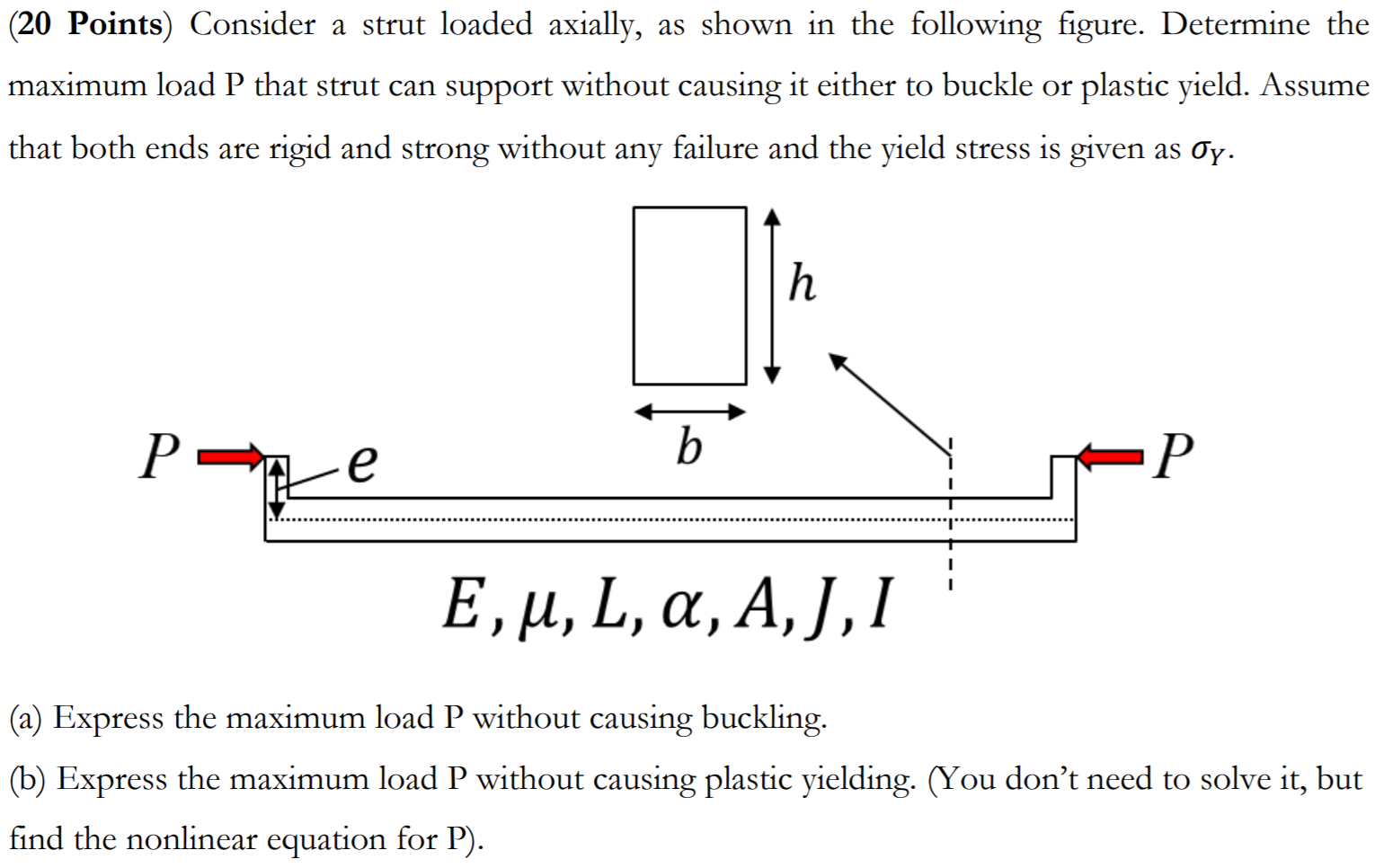 Solved (20 Points) Consider A Strut Loaded Axially, As Shown 