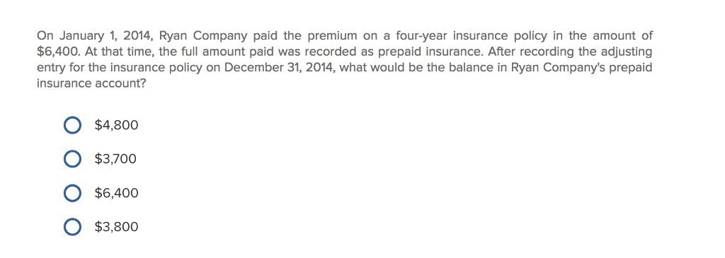 Solved On January 1, 2014, Ryan Company paid the premium on | Chegg.com