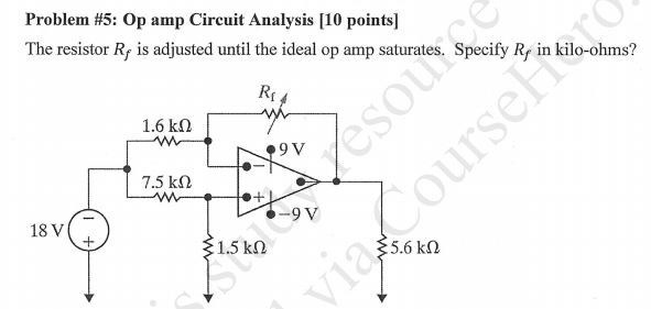 Solved Problem #5: Op amp Circuit Analysis [ 10 points] The | Chegg.com