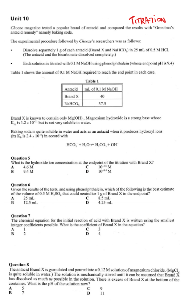 Solved Unit 10 TITRATION Chooze magazine tested a popular | Chegg.com