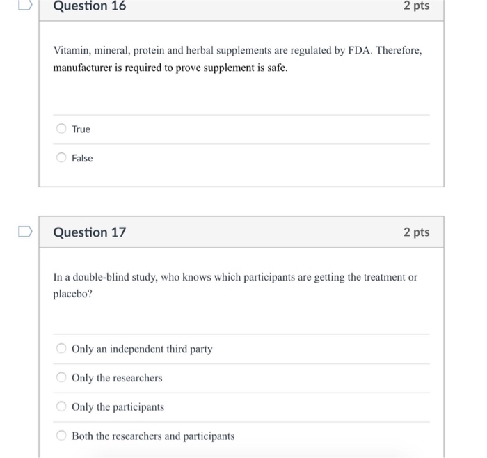 Solved Vitamin, mineral, protein and herbal supplements are