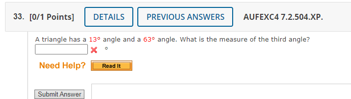 Solved 33. [0/1 Points] DETAILS PREVIOUS ANSWERS AUFEXC4 | Chegg.com