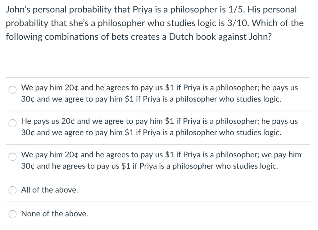 Personal Probability Solved John's personal probability that Priya is a | Chegg.com