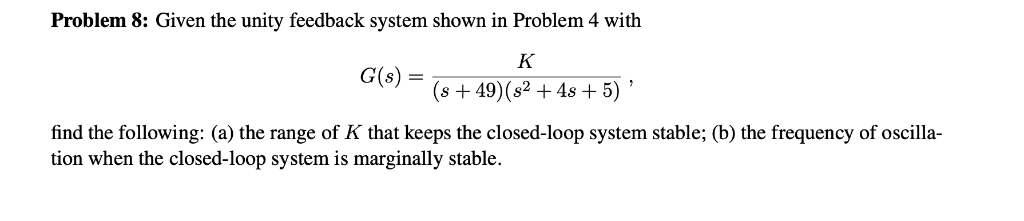 Solved Problem 8: Given the unity feedback system shown in | Chegg.com