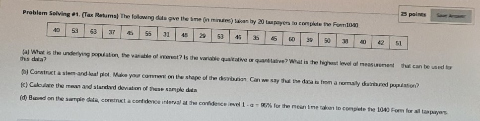 Solved 25 points Problem Solving #1. (Tax Returns) The | Chegg.com