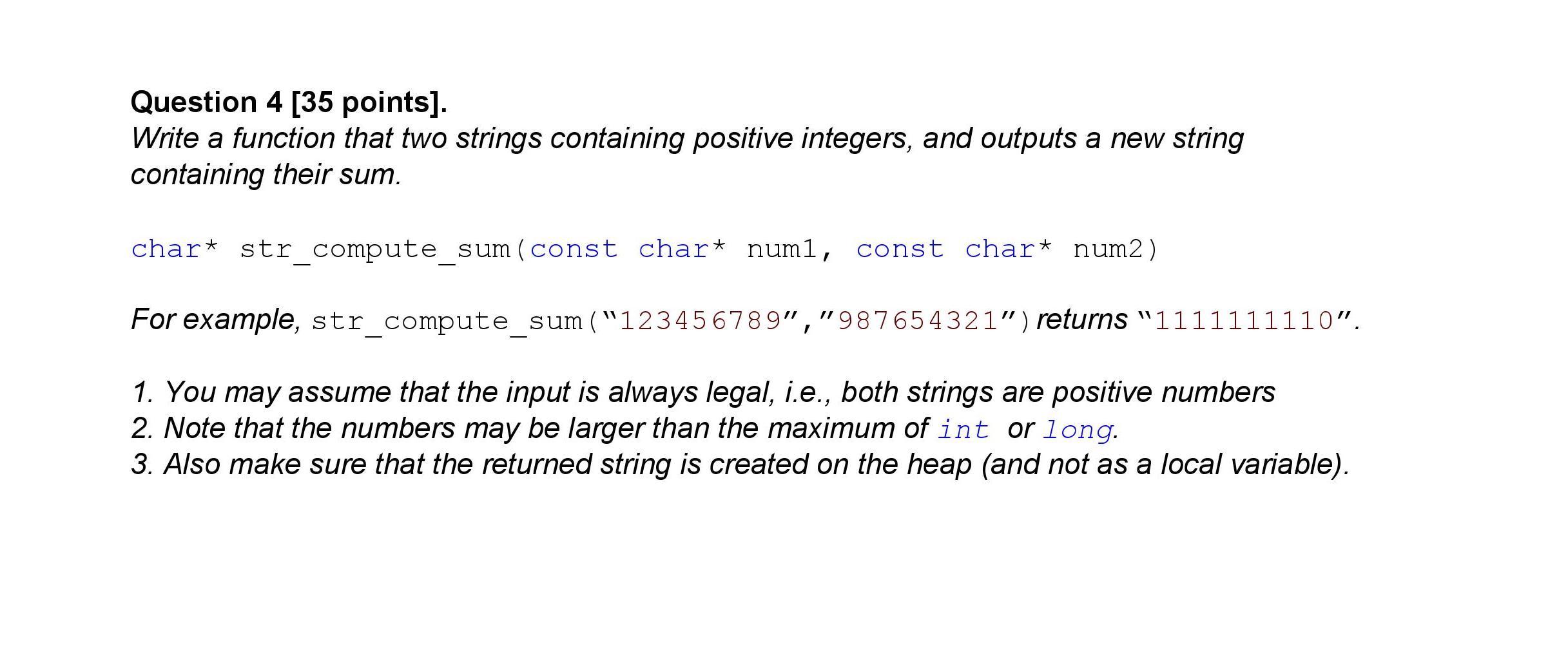 Solved Question 4 [35 points] Write a function that two | Chegg.com