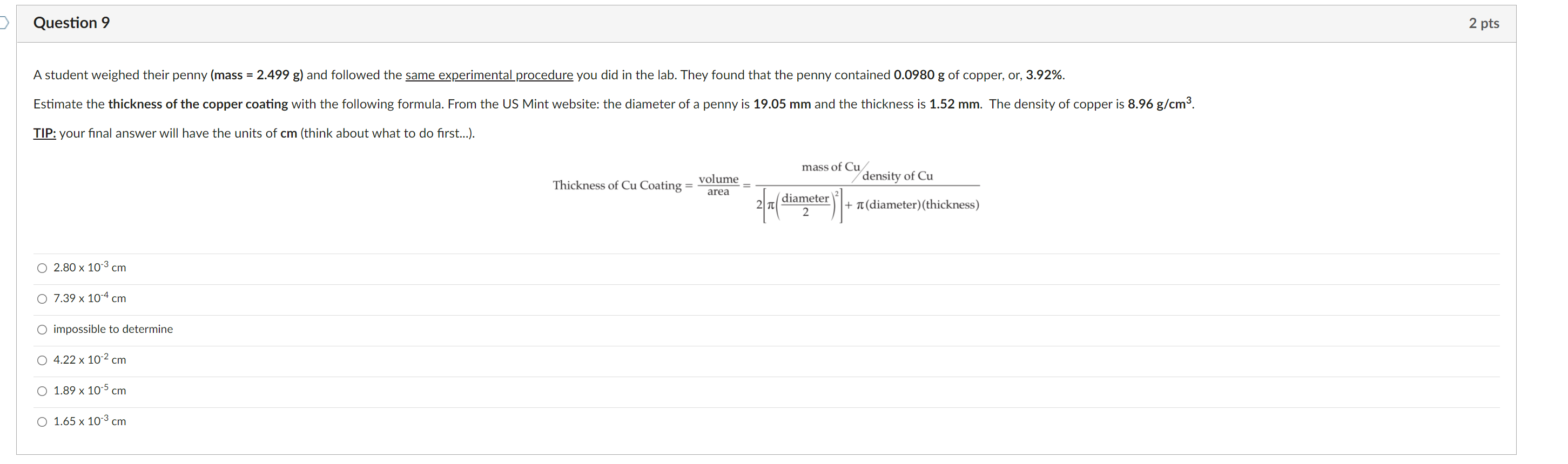 Solved Question 9 2 pts A student weighed their penny (mass