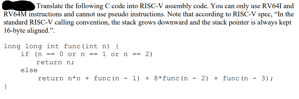 Translate the following C code into RISC-V assembly | Chegg.com