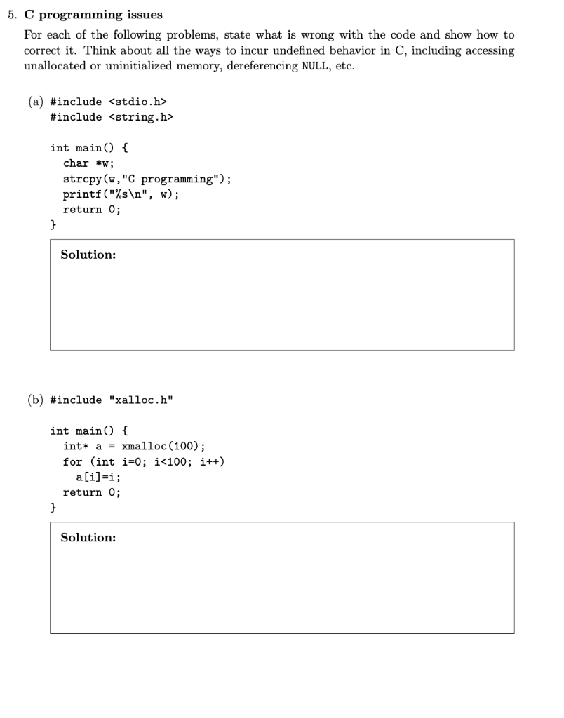 Solved 5. C programming issues For each of the following | Chegg.com