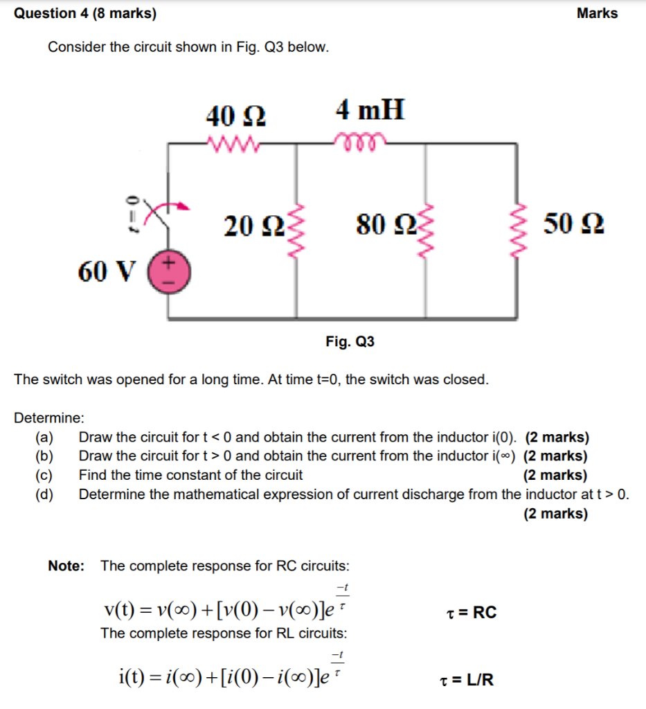 Solved Question 4 (8 marks) Marks Consider the circuit shown | Chegg.com
