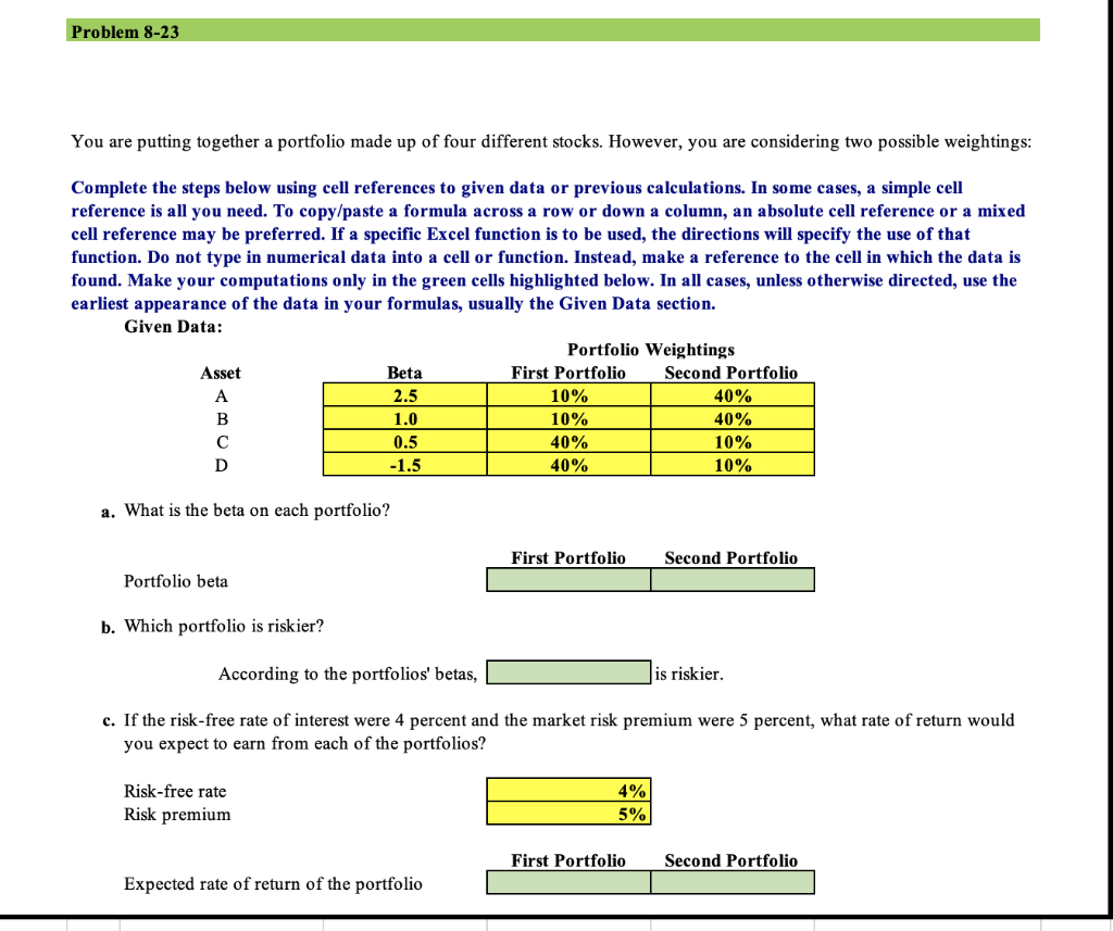 Solved Problem 823 You are putting together a portfolio