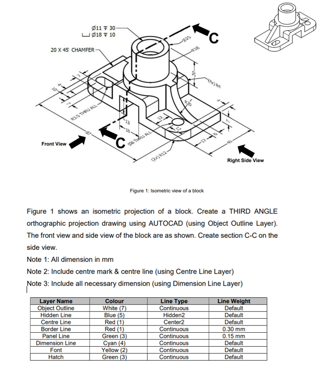 11 30
?187 10
C
-025
20 X 45 CHAMFER
POSTOSAN
Front View
ATAS
Right Side View
Figure 1: Isometric view of a block
Figure 1 sh