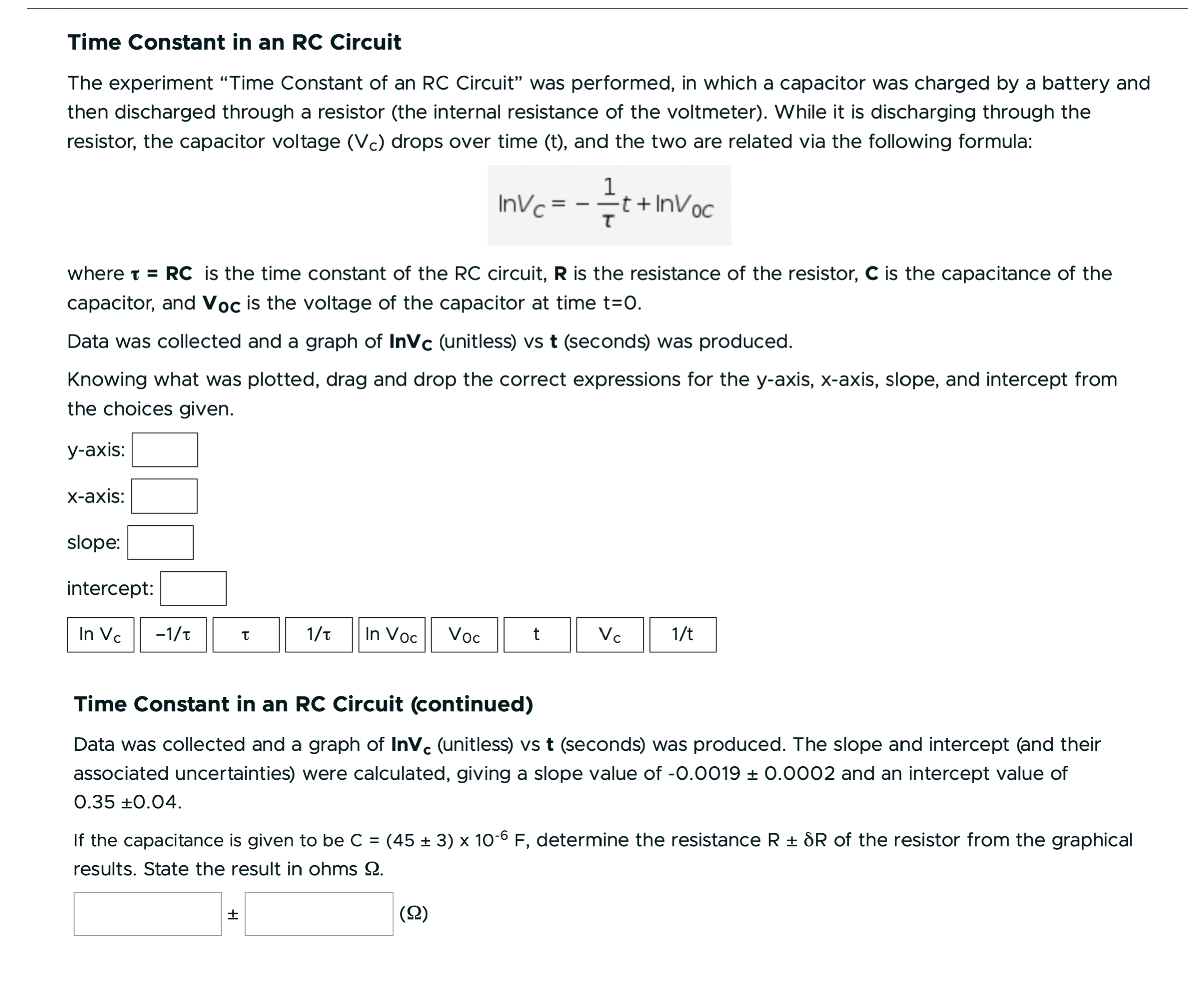 time constant of capacitor experiment