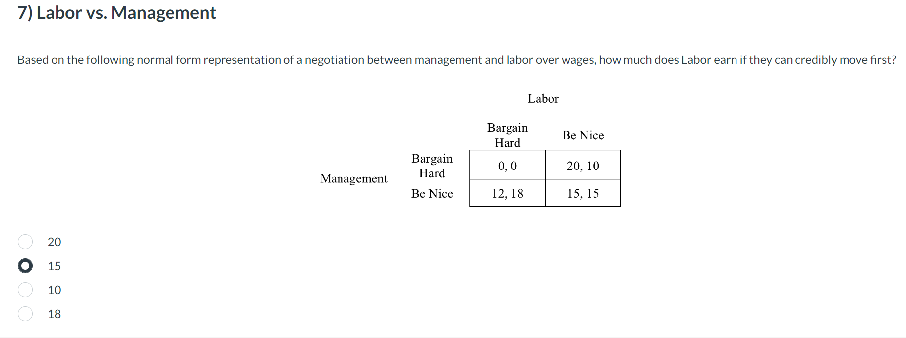 Solved 7) Labor vs. Management Based on the following normal | Chegg.com