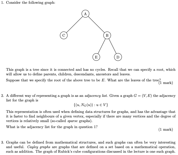 Solved 1. Consider The Following Graph: B E D This Graph Is | Chegg.com