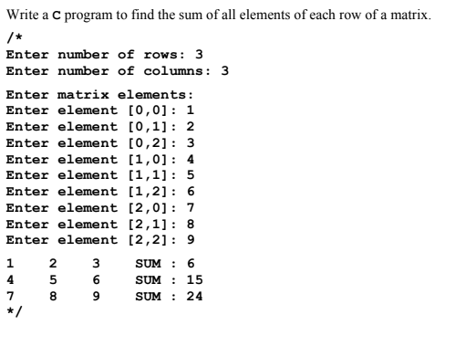 Solved . Write a C program to find the sum of all elements | Chegg.com