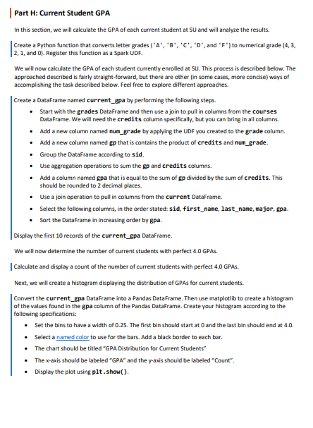 Solved | Part H: Current Student GPA In this section, we | Chegg.com