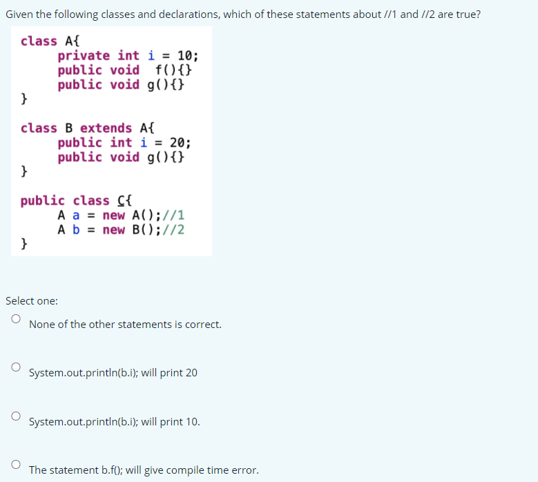 Solved Given the following classes and declarations, which