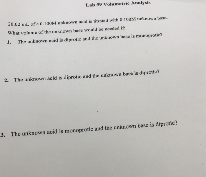 Solved Lab 9 Volumetric Analysis 20.02 mL of a 0.100M