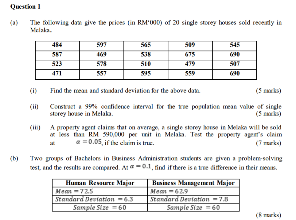 Solved Question 1 (a) The Following Data Give The Prices (in | Chegg.com