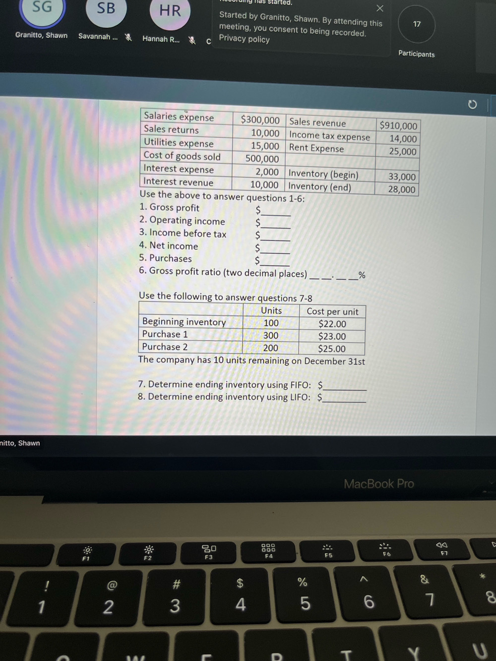 Solved Use the following to answer questions 7−8 I he | Chegg.com