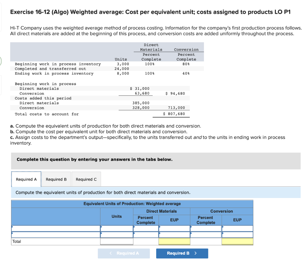 Solved Exercise 16 12 Algo Weighted Average Cost Per 3840